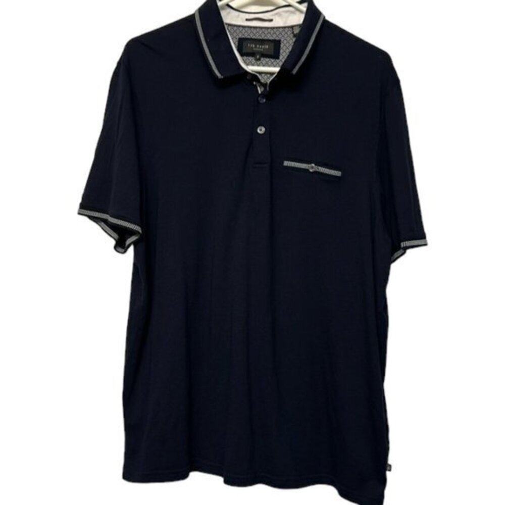 Men's Ted Baker Navy Blue Tortilla Slim Fit Tipped Pocket Polo Size 7 (XL) EUC